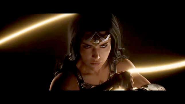 Wonder Woman poses in the dark with the glowing Lasso of Truth in her left hand.