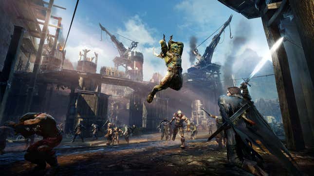 An orc lunges at the Shadow of Mordor protagonist.
