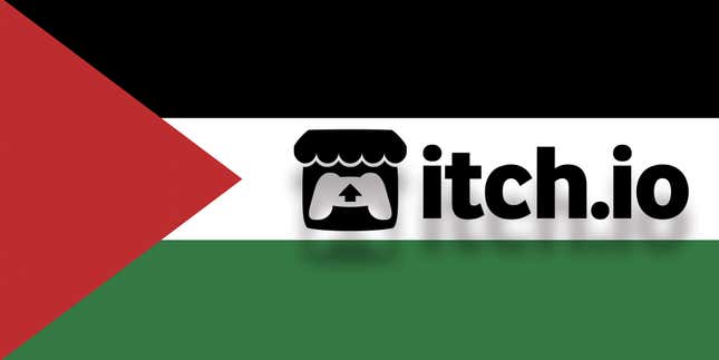 A Palestinian flag with the itch.io logo over it. 