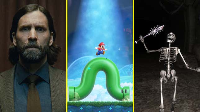 A collage shows scenes from Alan Wake 2, Super Mario Bros. Wonder, and Lunacid.