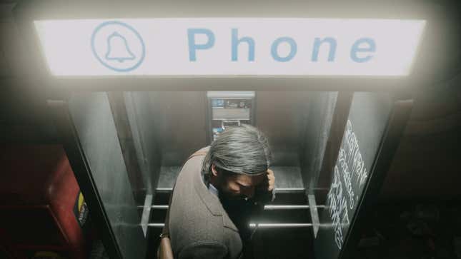 Alan Wake talks on a payphone.